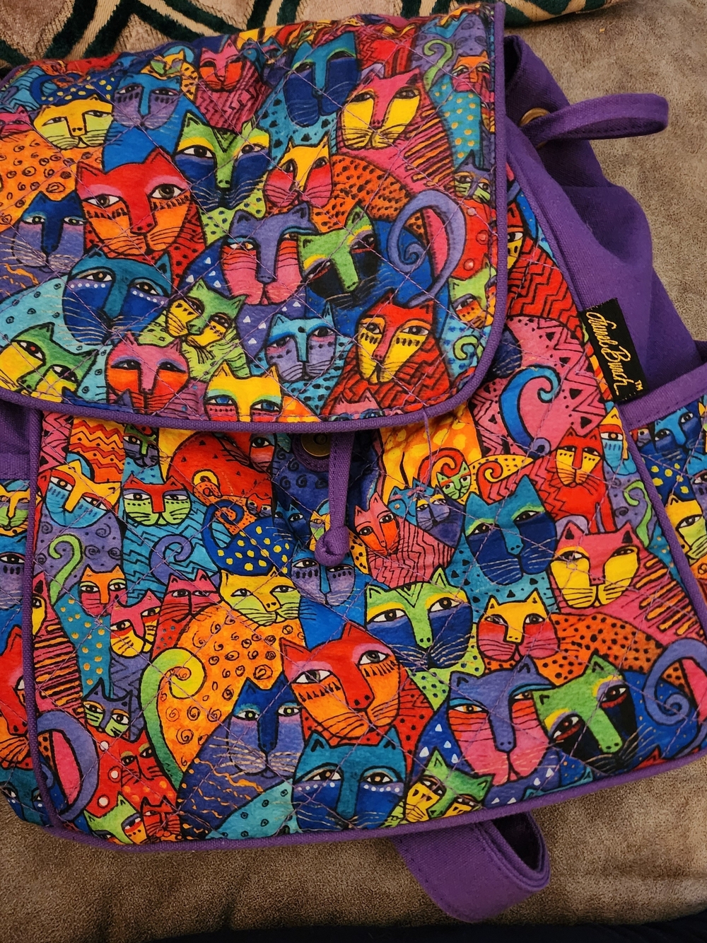 Laurel Burch Purple Multi Cat-Print Canvas Backpack
